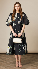 Kate- Pleat Sleeve Printed Dress