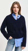 Wide Ribbed Wool V-Neck