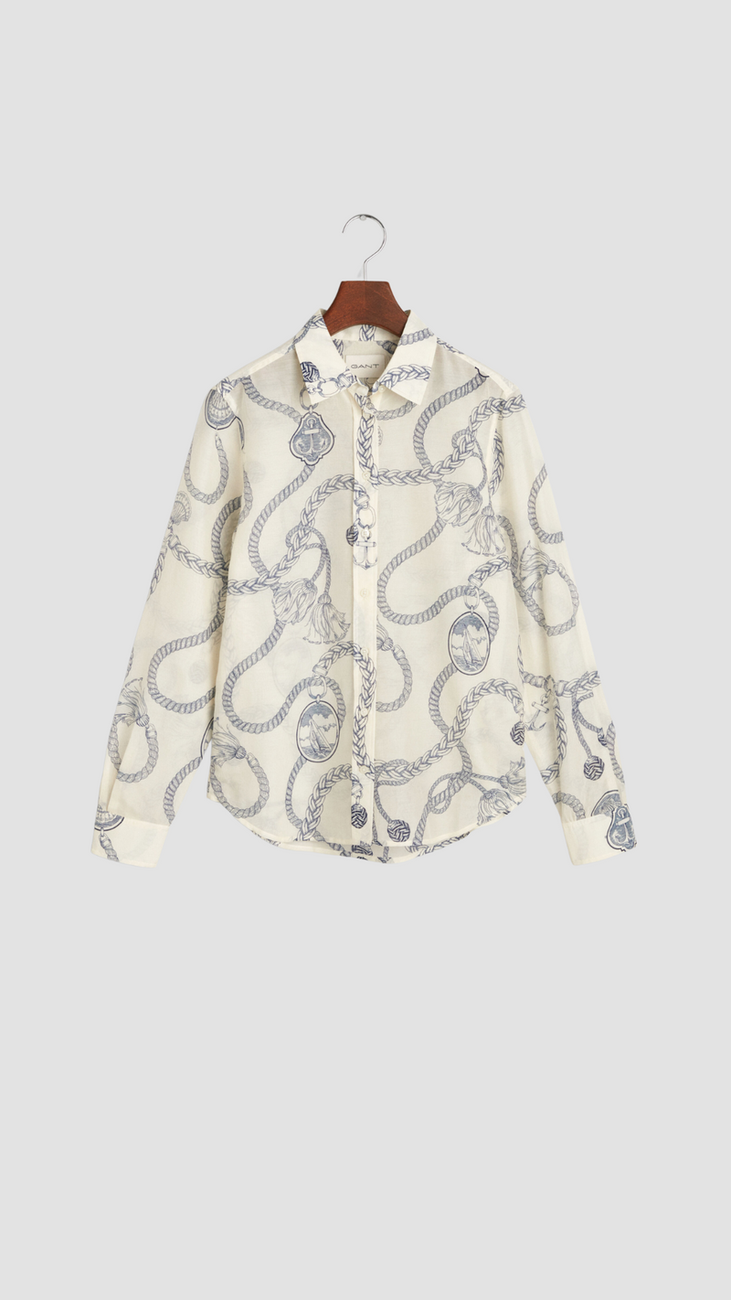 Regular Fit Sailing Print Cotton Silk Shirt