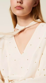 Blouse with lurex embroidery