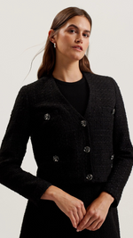 Koma-Cropped Rose Button Boucle Tailored Jacket