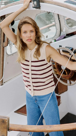 Beige Striped Button Through Knitted Vest