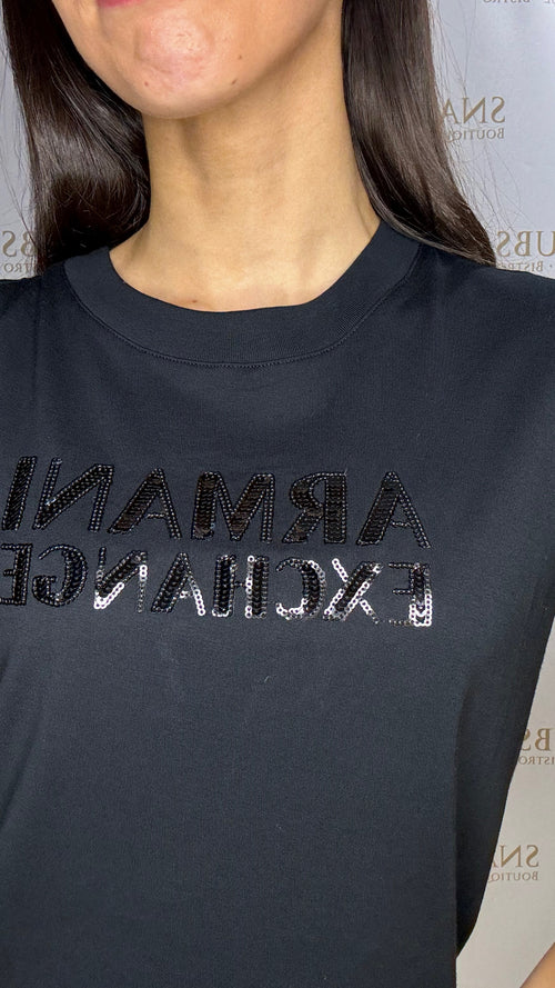 Black Tee with Sequin Logo