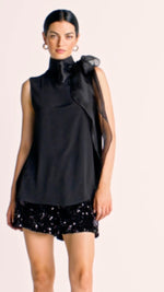 Silky Crepe Blouse with Bow-Black