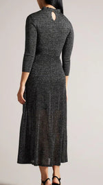 Kannie Metallic Knitted Black Midi Dress