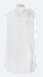 Silky Crepe Blouse with Bow- Off White