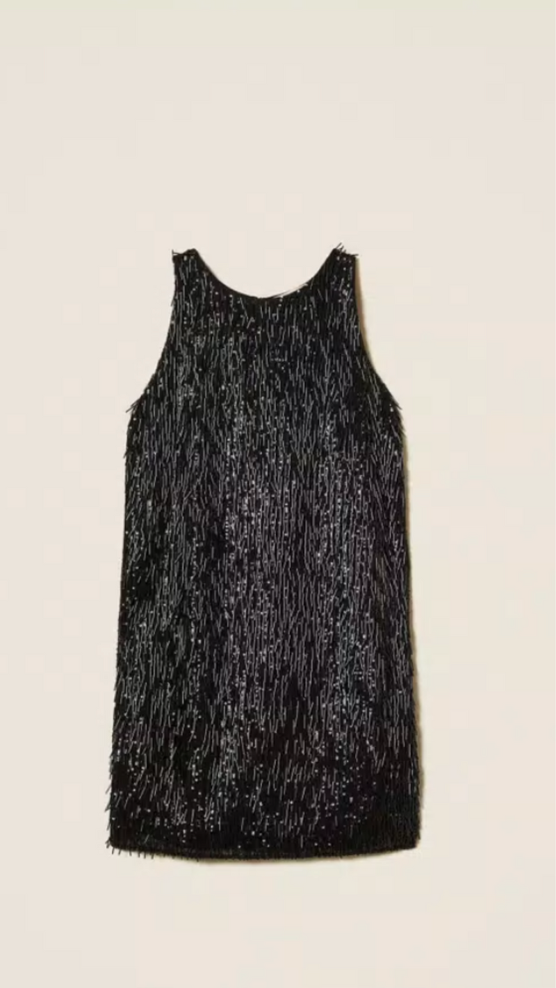 Short dress with sequin fringes