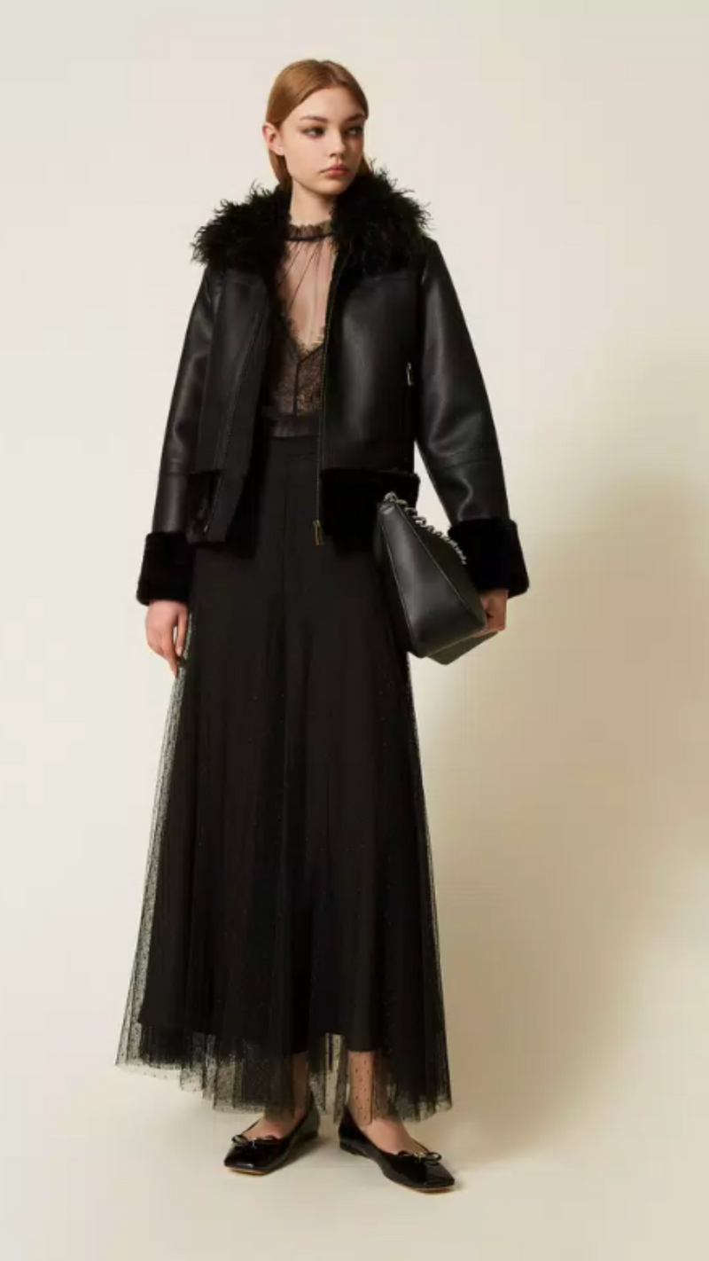 Faux leather jacket with faux fur
