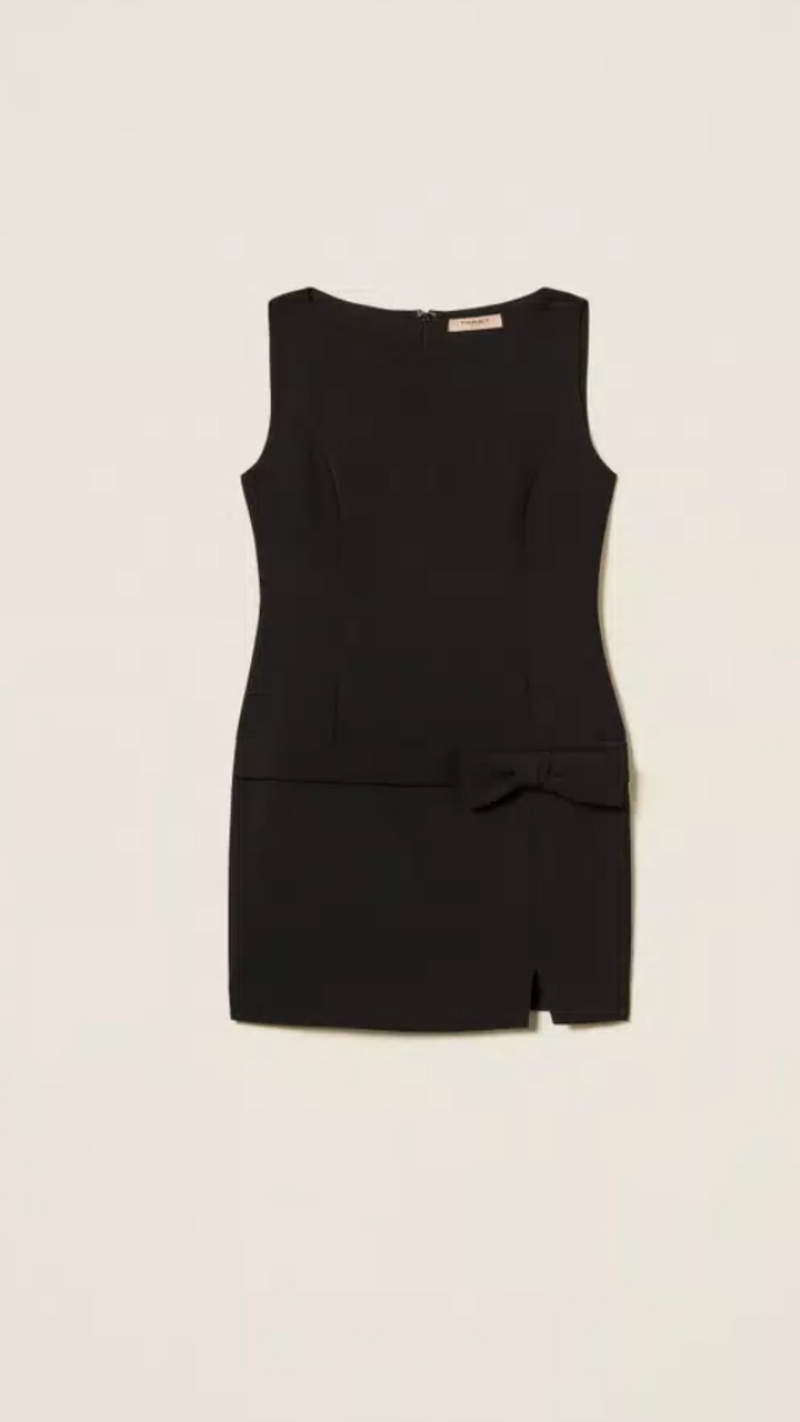 Short crêpe cady dress with bow