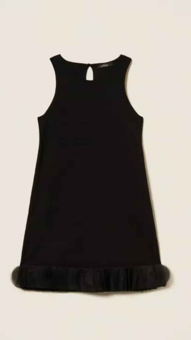 Short knit dress with organza