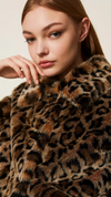 Animal print faux fur coat