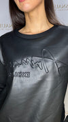 Vegan Leather Sweatshirt with Jersey Sleeves