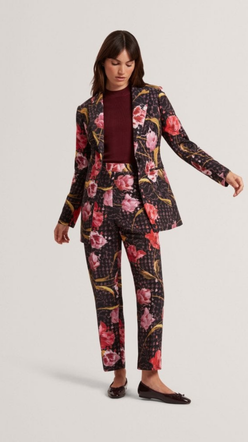 Kwarit Rose Print Hourglass Tailored Slim Leg Trouser