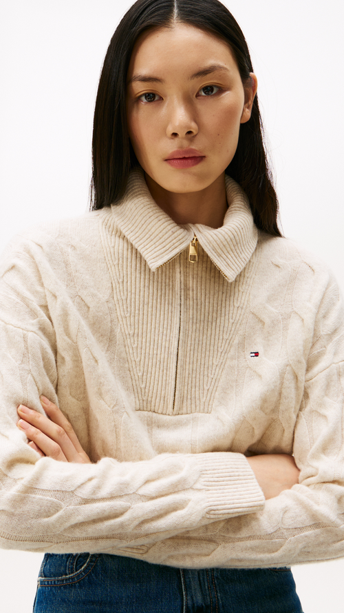 Cable Knit Soft Wool Half Zip Jumper