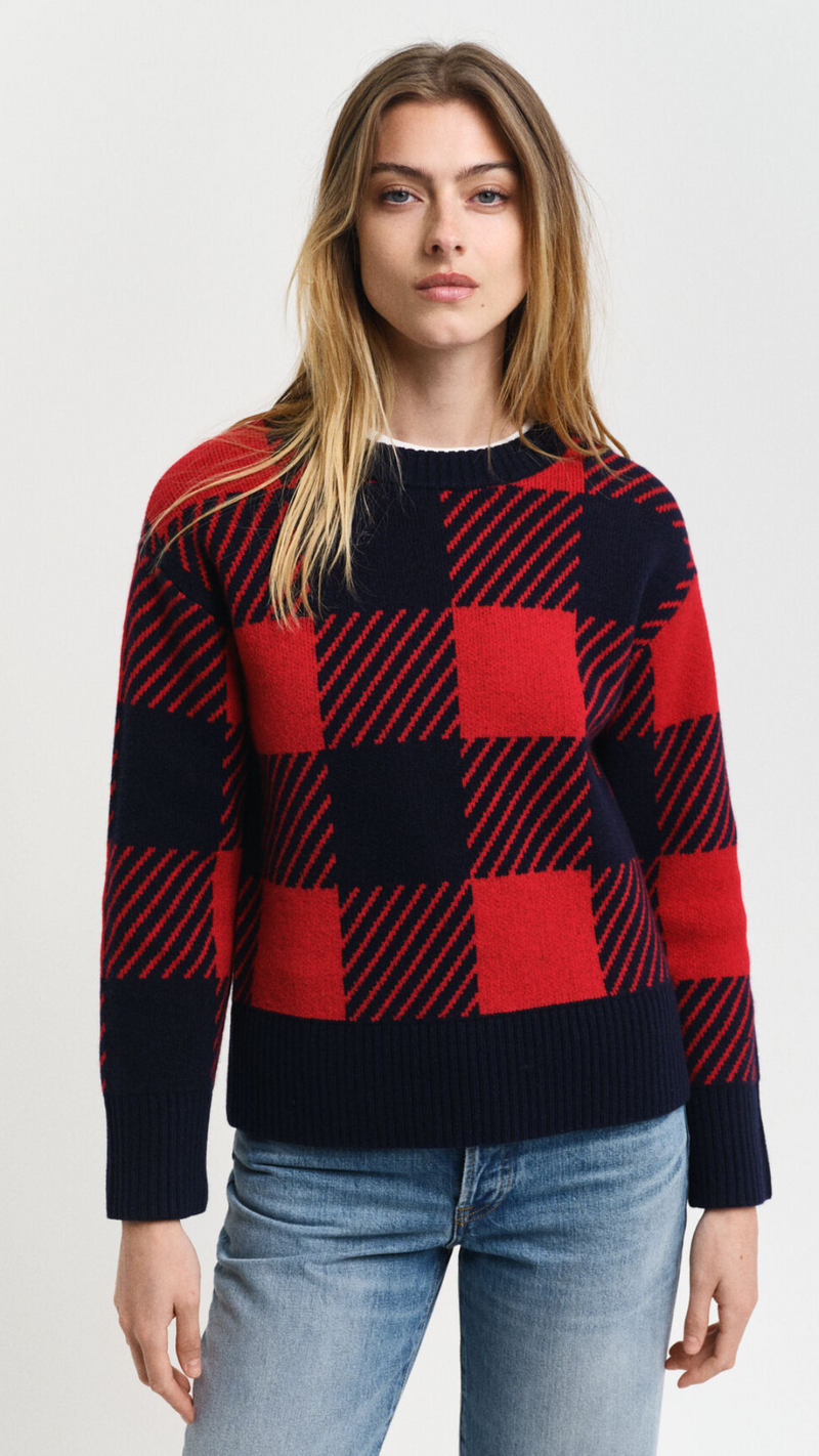 Buffalo Checked Crew Neck Sweater