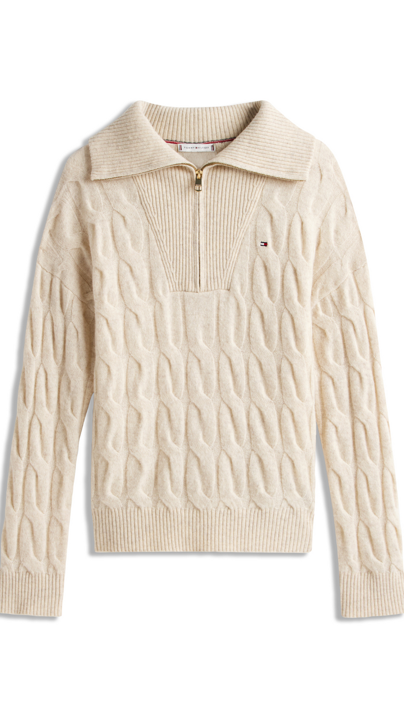Cable Knit Soft Wool Half Zip Jumper