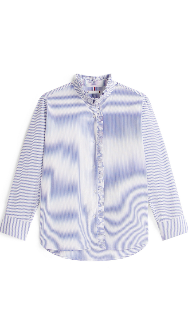 Ruffle Collar Poplin Relaxed Fit Shirt