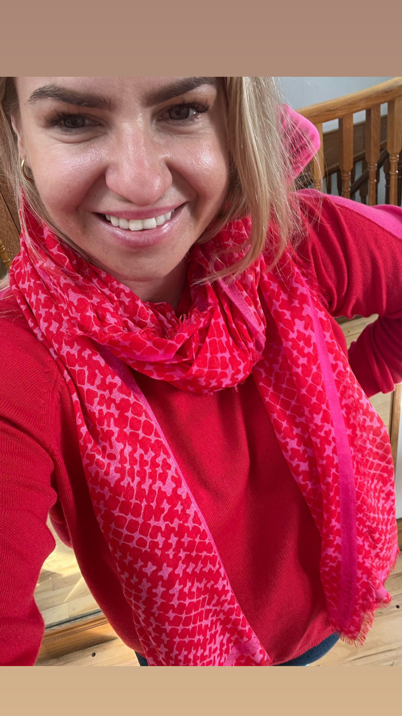 All-Over Pink/Red Printed Scarf