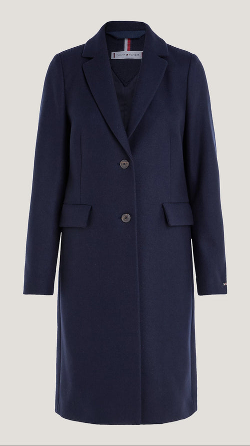 Tommy Hilfiger Classic Single Breasted Wool Coat in Dessert Sky