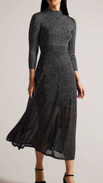 Kannie Metallic Knitted Black Midi Dress