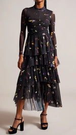 Mirande Scattered Floral Tiered Midaxi Dress