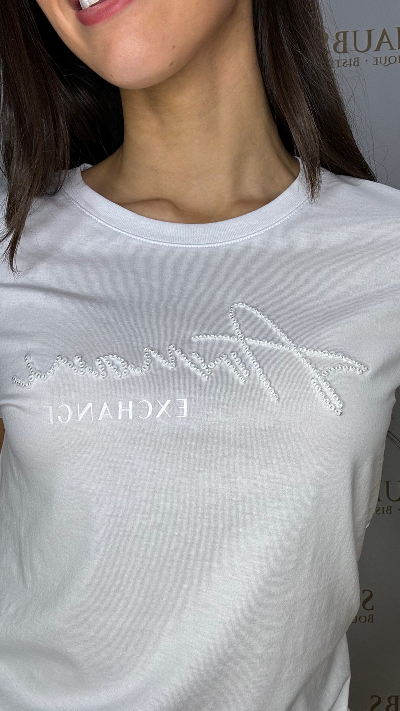 White Tee with Sequin Logo