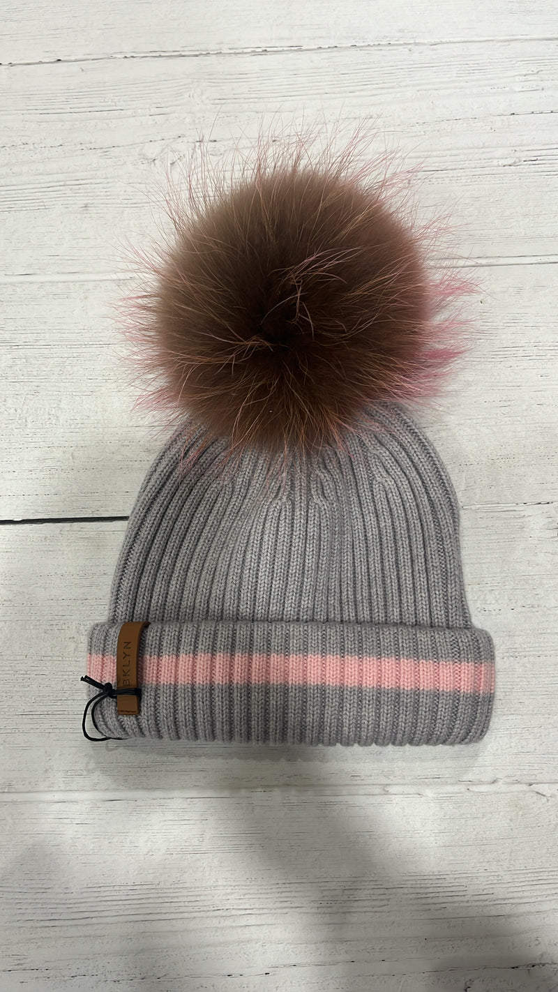 Gray with Pink Bobble Hat