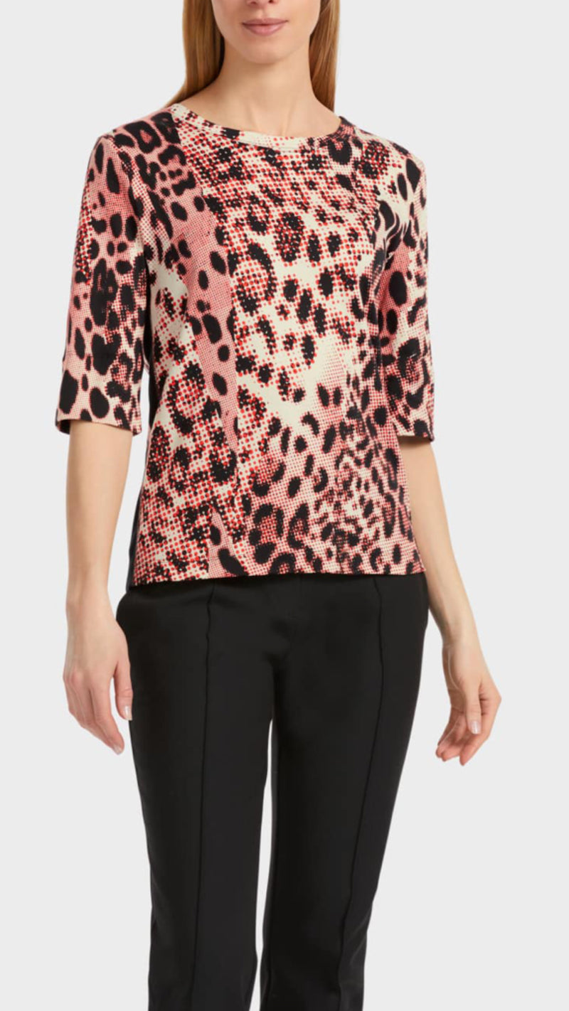 Marccain Cotton Ribbed Shirt With Leopard Design