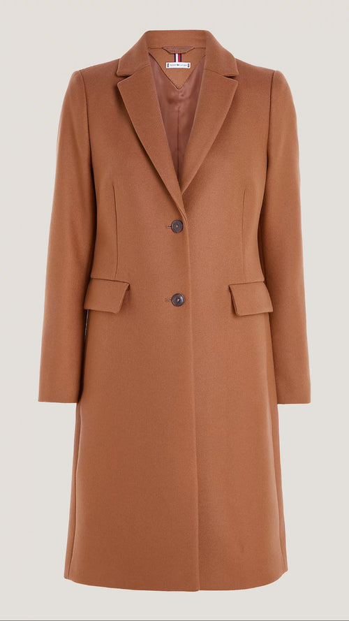 Classic Single Breasted Wool Coat in Natural Cognac
