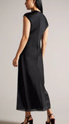 Rahelee Slip Black Midi Dress With Draped Neck