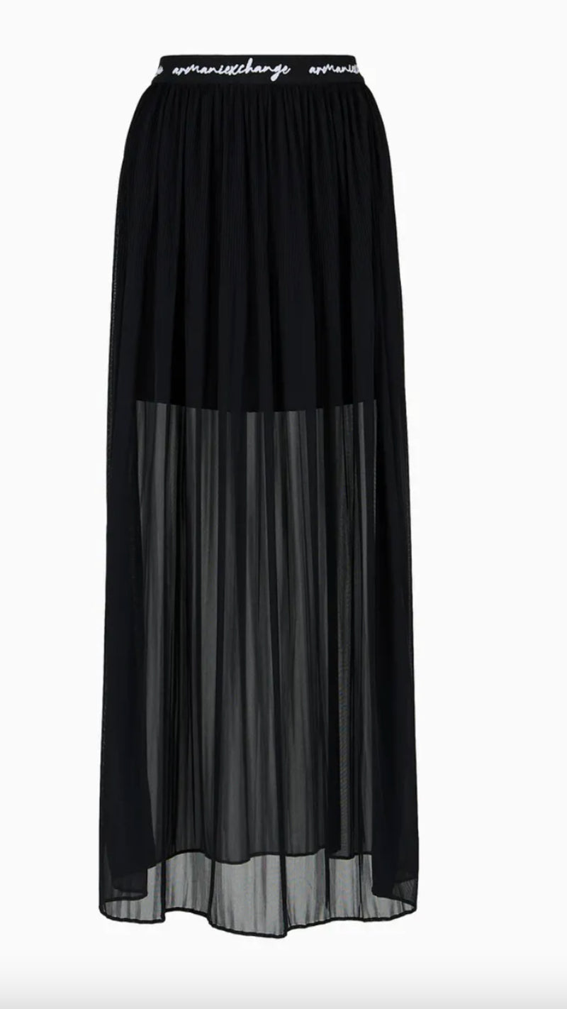 Black Sheer Skirt with Logo Waistband
