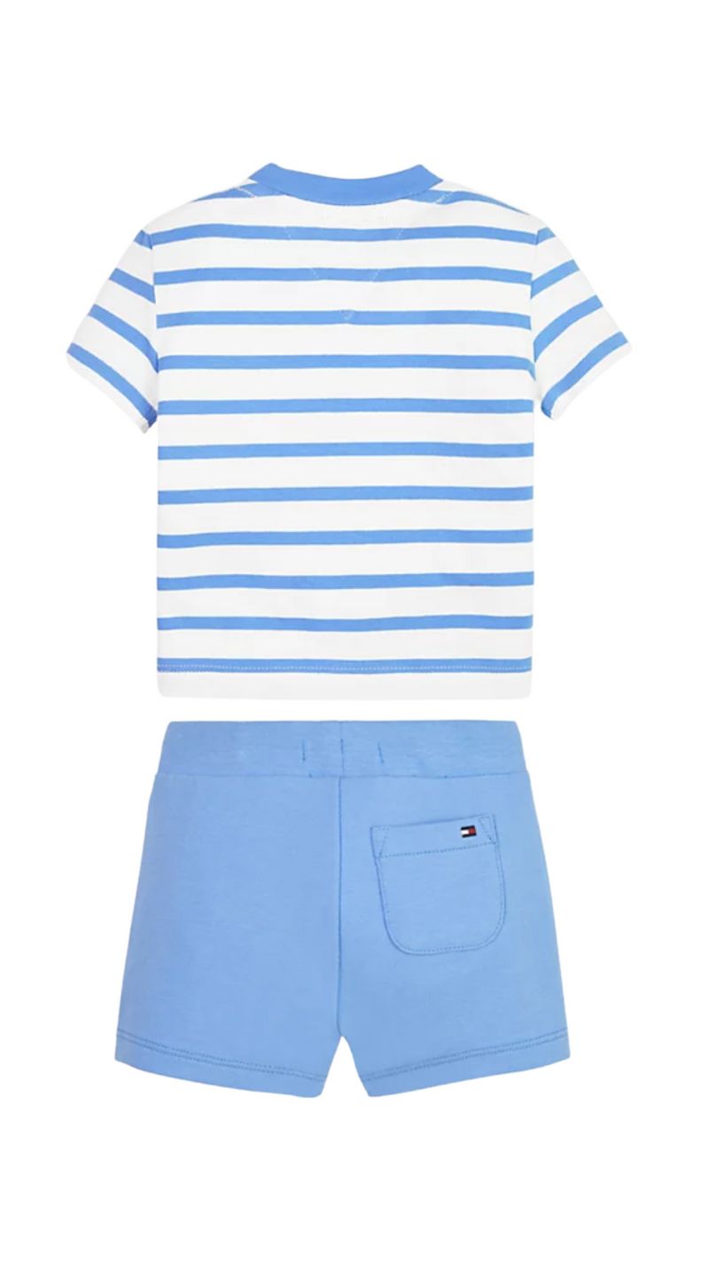 Essential Stripe T-Shirt and Short Set - Tommy Hilfiger Kids - Skysail Blue