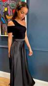 Ivena - Asymmetric Knit Bodice Dress With Satin Skirt